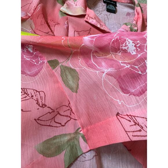 Vintage K Studio Pink Floral Button Up 90s Garden Fairy Romantic Y2K Sheer - Picture 5 of 6
